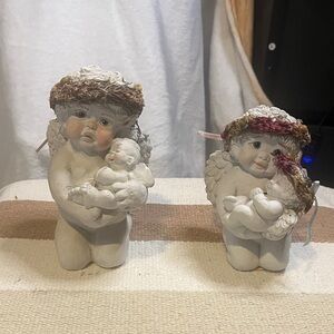 Charming Angelic Figurines with Baby - White and Brown